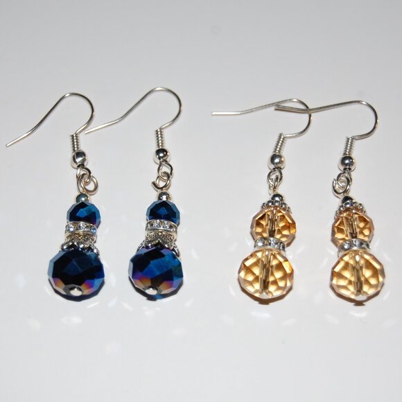 2 Pairs Crystal Glass Earrings,Colorful Glass Earrings - Picture 2 of 2